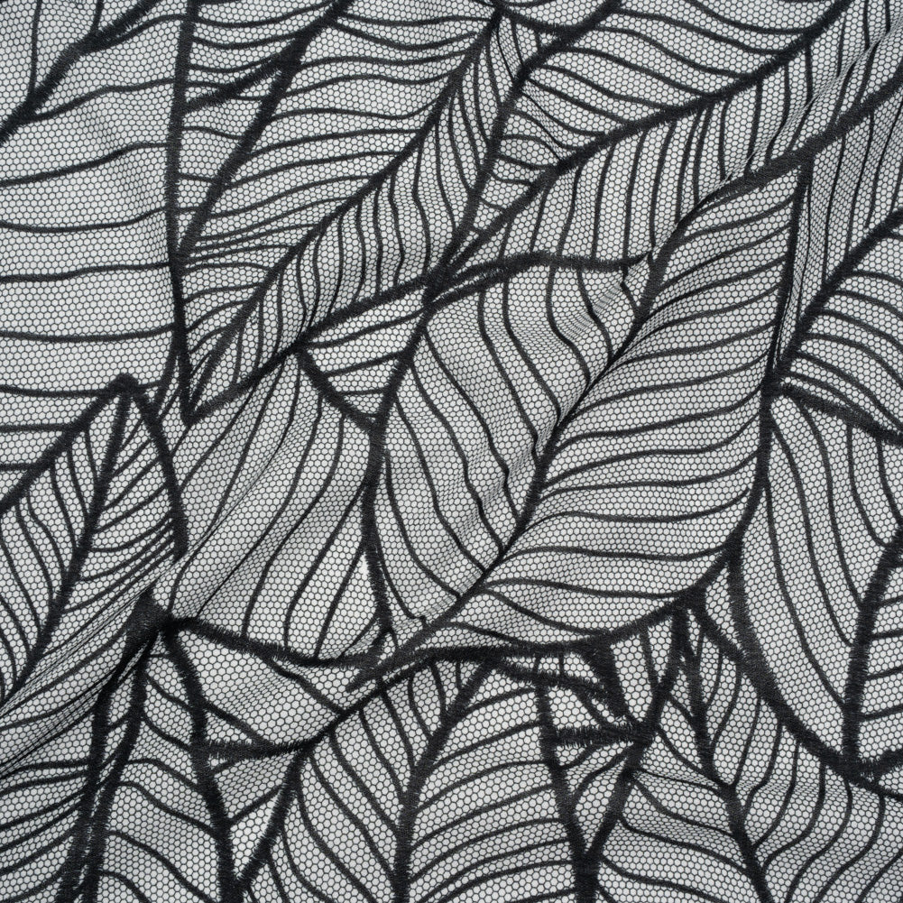 Cotton Crepe - Black and White Embroidered Net Leaves - Mood Exclusive Terrestrial Tesserae Print