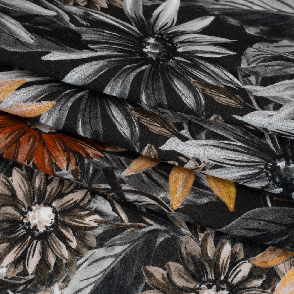 Cotton Crepe - Gray, Yellow and Red Florals - Mood Exclusive Fated Florals Print