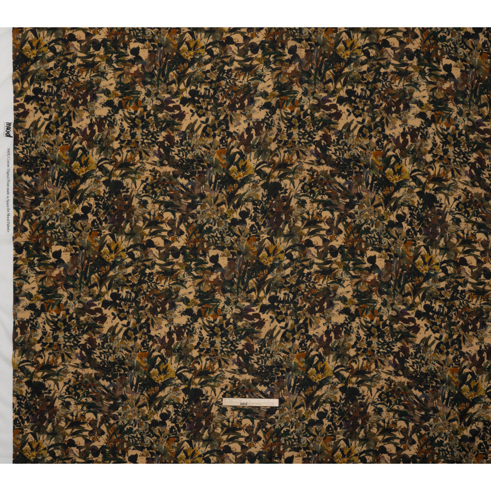 Cotton Crepe - Dark Green, Pale Golden Yellow and Red Brown Floral - Mood Exclusive Golden Grove Print