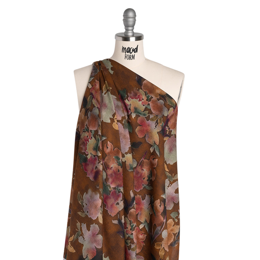 Cotton Crepe - Warm Brown, Pink and Green Abstracted Florals - Mood Exclusive Botanic Breeze Print