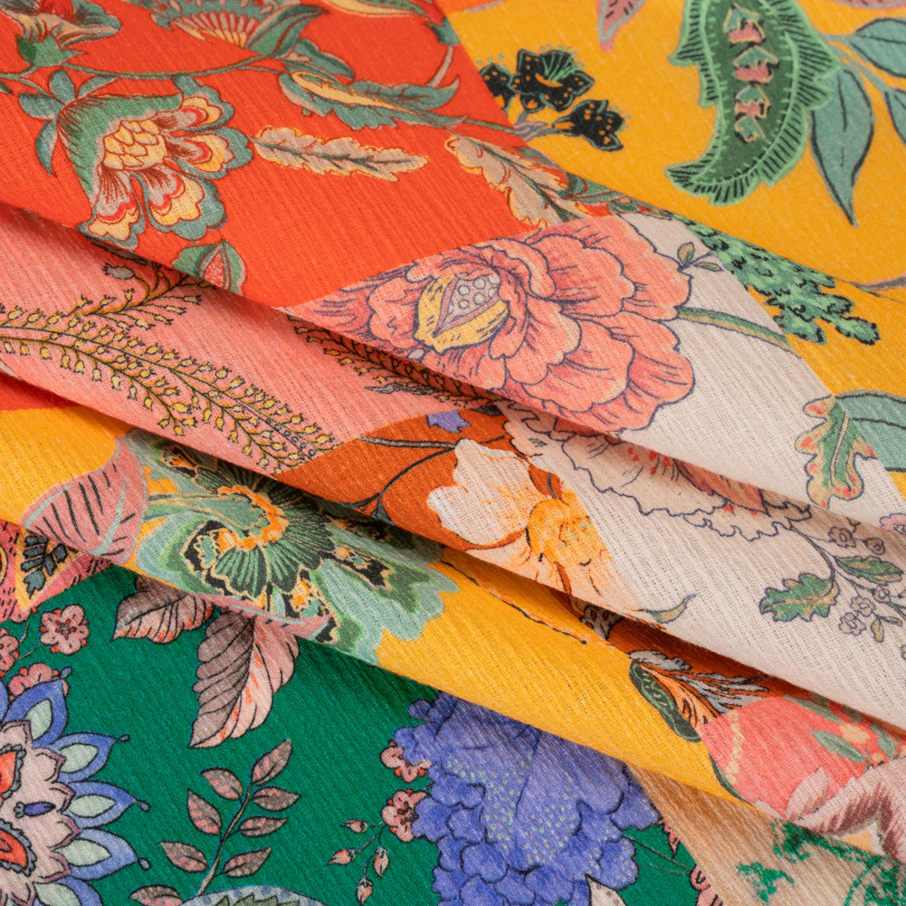 Slubbed Gauzy Cotton Woven - Orange, Pink and Yellow Paisley and Floral Patchwork - Mood Exclusive Petal Patchwork Print