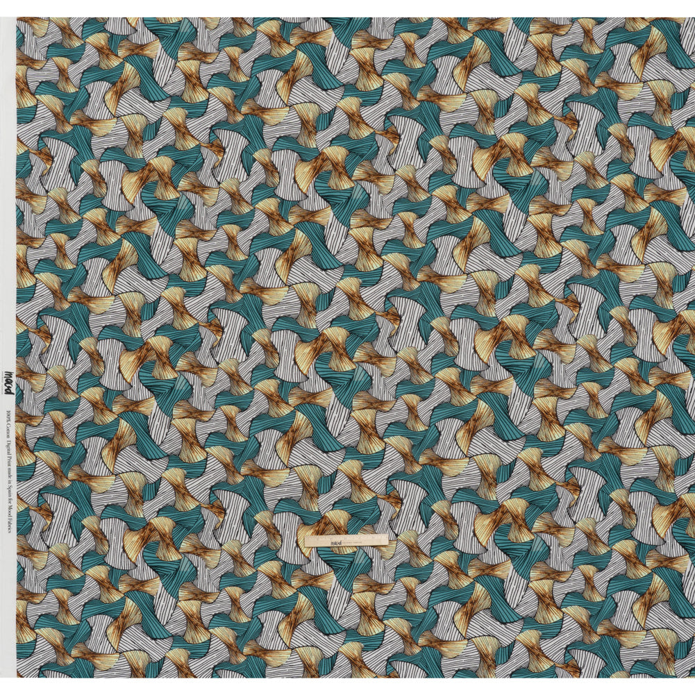 Slubbed Gauzy Cotton Woven - Blue, Brown and White Abstract - Mood Exclusive Tantric Tessellations Print