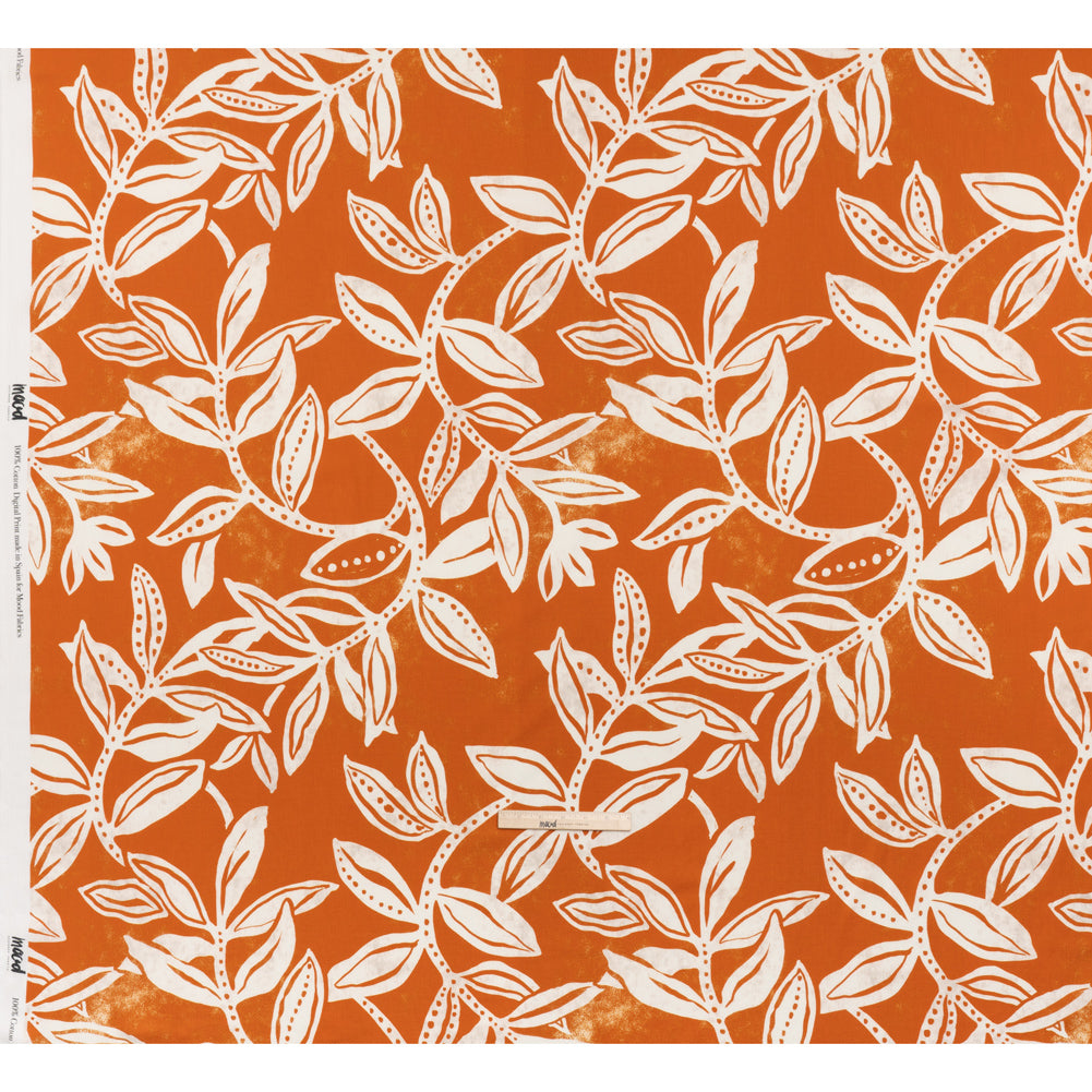 Slubbed Gauzy Cotton Woven - Pumpkin Orange and Cream Vines - Mood Exclusive Sandswept Tangle Print