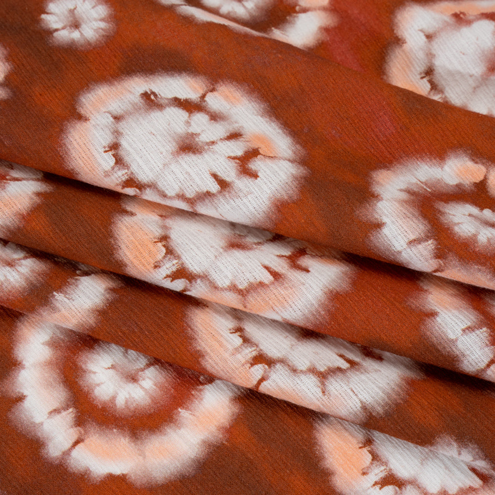 Slubbed Gauzy Cotton Woven - Red, Peach and White Tie Dye Flowers - Mood Exclusive Dandelion Daydream Print