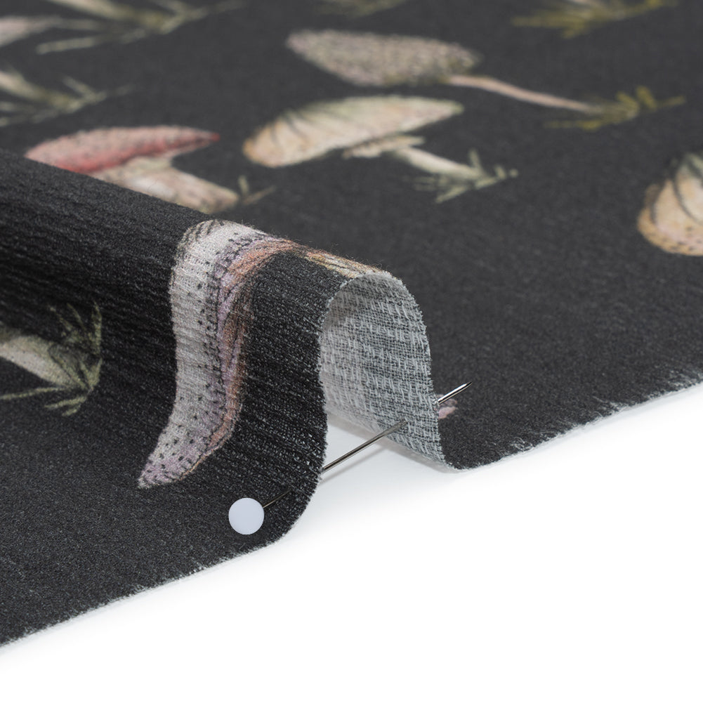 Slubbed Gauzy Cotton Woven - Charcoal, Red and Beige Mushrooms - Mood Exclusive Moonlit Mycelium Print
