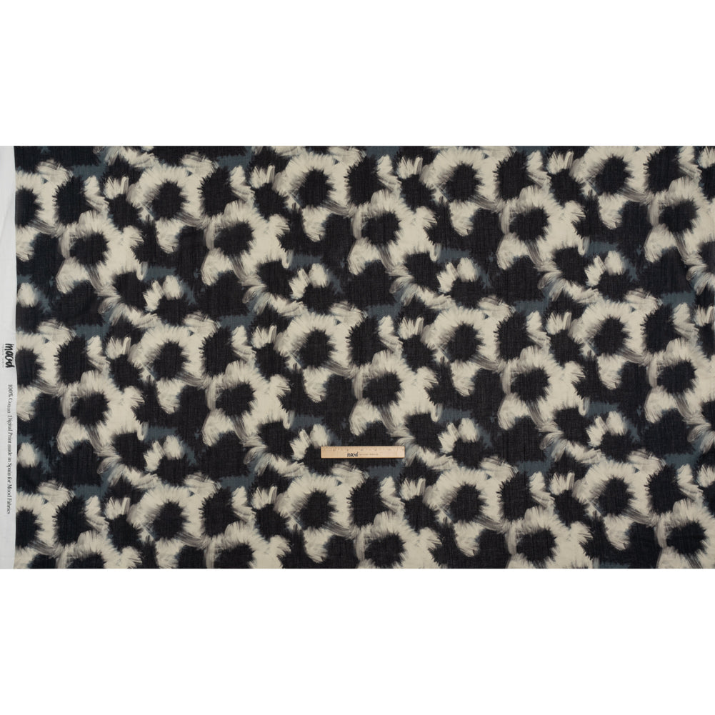 Crinkled Cotton Gauzy Woven - Dark Blue, Black and Cream Painterly Florals - Mood Exclusive Sunflower Strokes Print