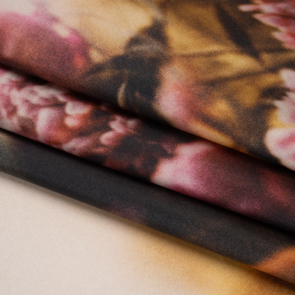 Polyester Mikado - Pink, Black and Golden Brown Hazy Carnations - Mood Exclusive Carnation Close-Up Print