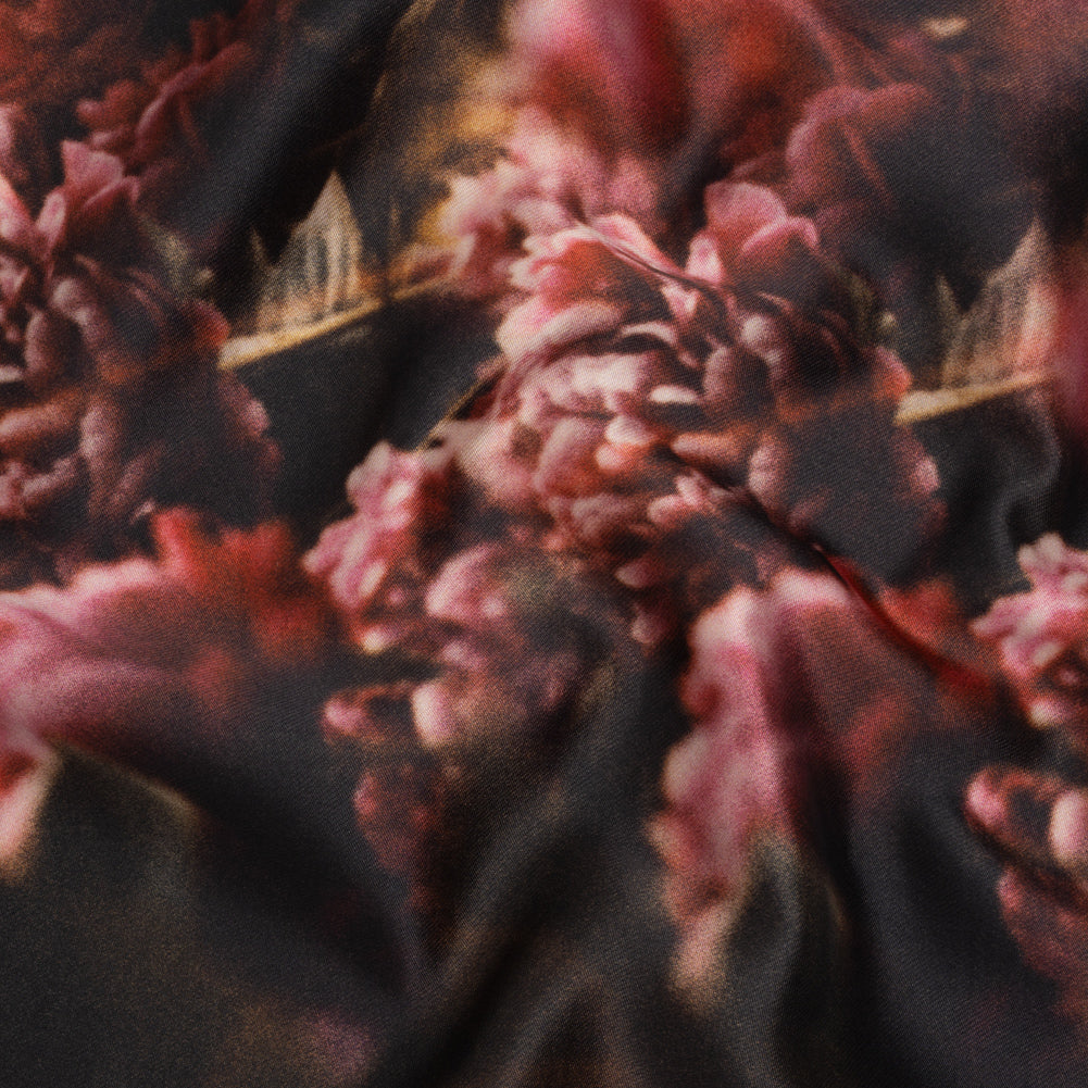Polyester Mikado - Pink, Black and Golden Brown Hazy Carnations - Mood Exclusive Carnation Close-Up Print
