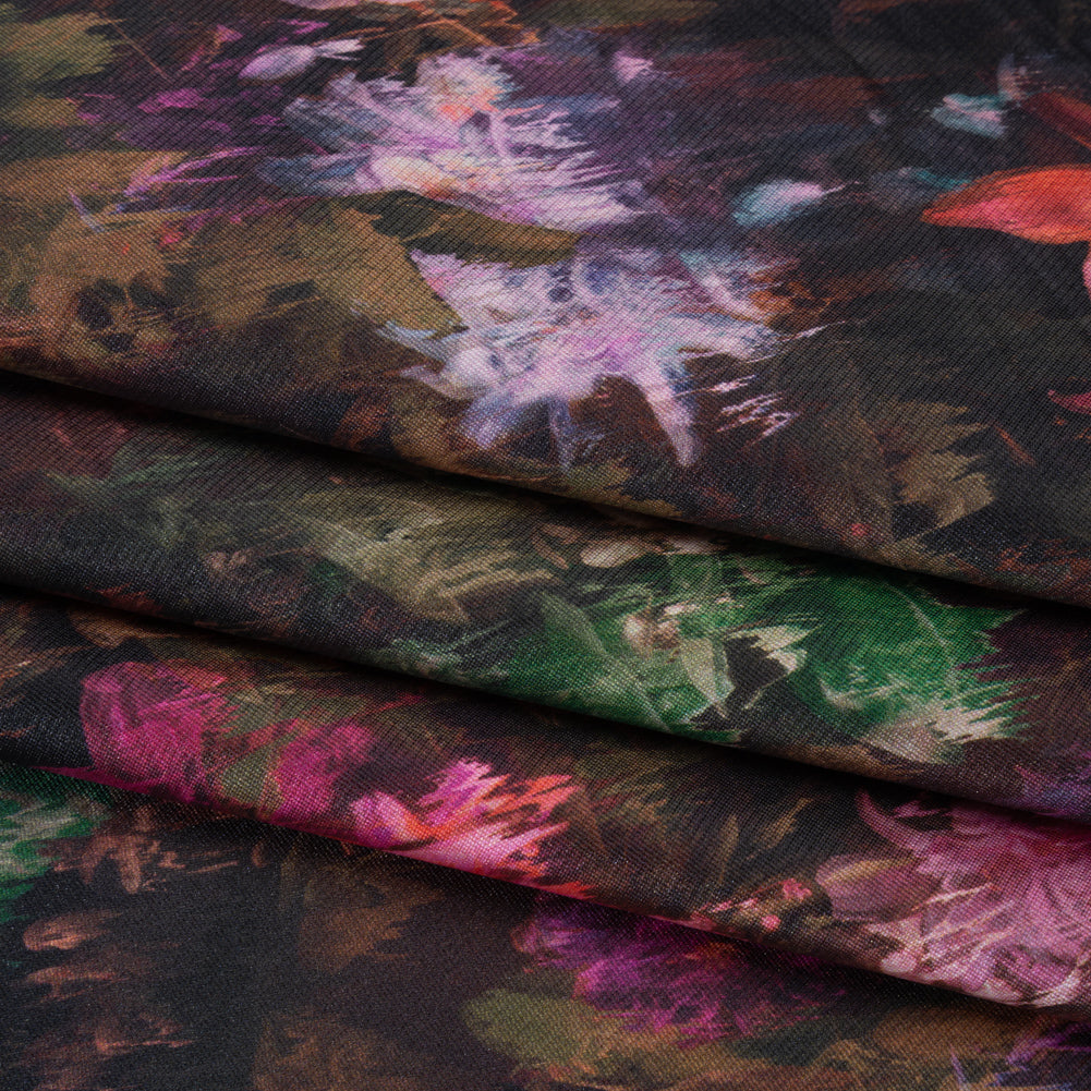 Polyester Mikado - Pink, Red and Green Melting Flowers - Mood Exclusive Alice’s Adventure Print