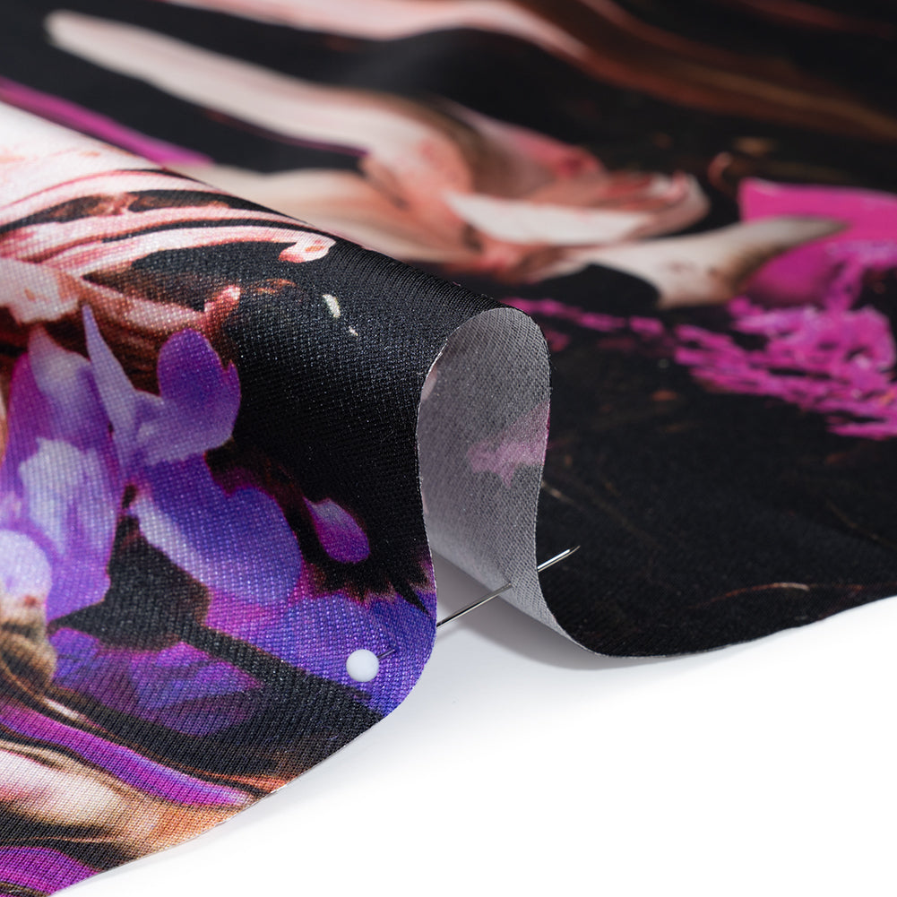 Polyester Mikado - Black, Pink and Purple Abstracted Melting Flowers - Mood Exclusive Surreal Symphony Print