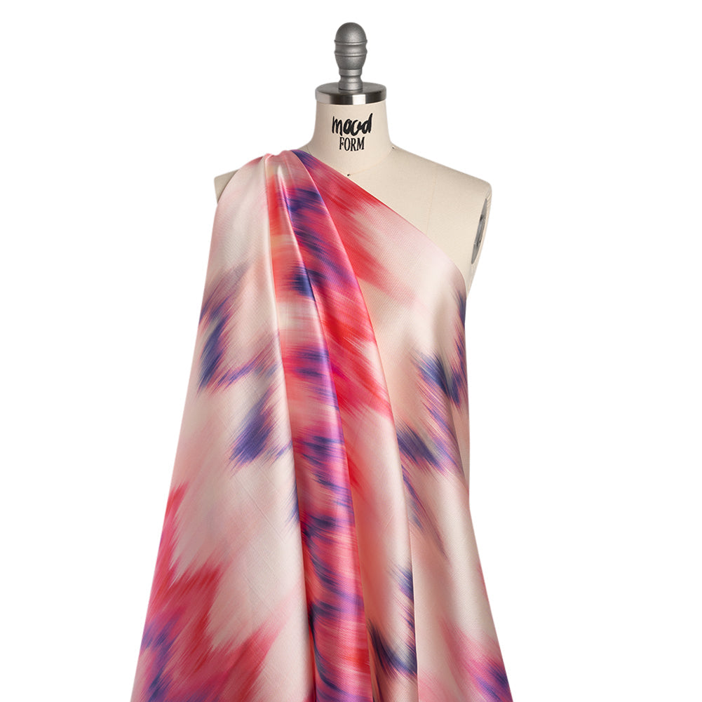 Polyester Mikado - Pink, Purple and Peach Ikat Zig Zag Stripes - Mood Exclusive High Horizons Print