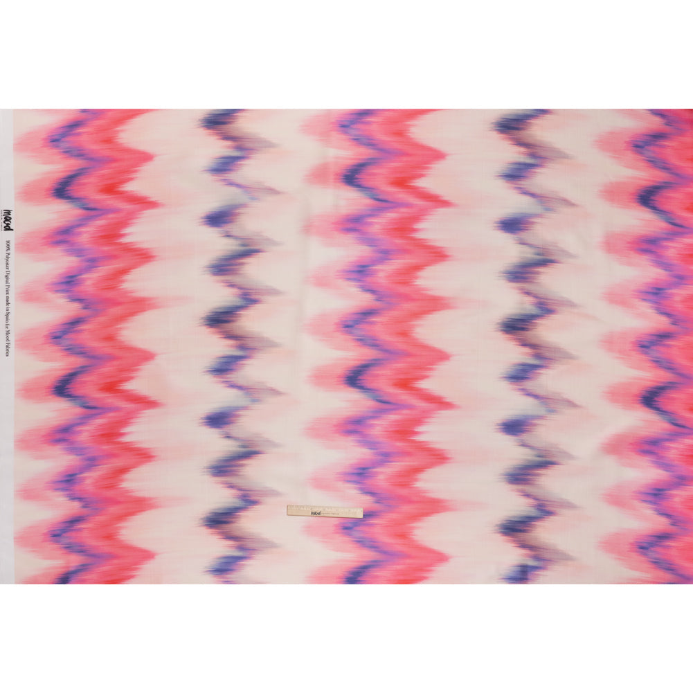 Polyester Mikado - Pink, Purple and Peach Ikat Zig Zag Stripes - Mood Exclusive High Horizons Print