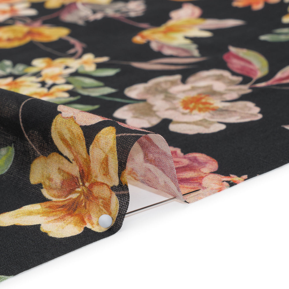 Cotton Voile - Black, Pink and Yellow Floral - Mood Exclusive Nocturne Garden Print