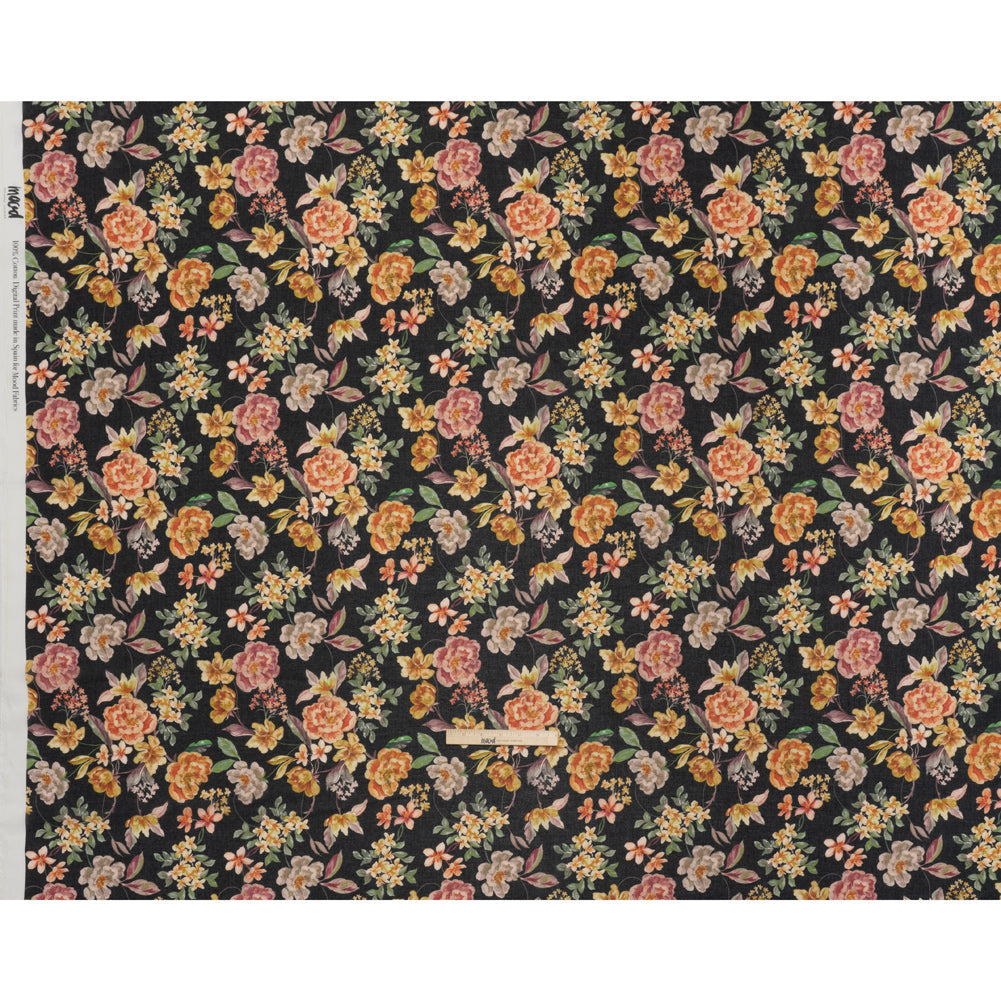 Cotton Voile - Black, Pink and Yellow Floral - Mood Exclusive Nocturne Garden Print