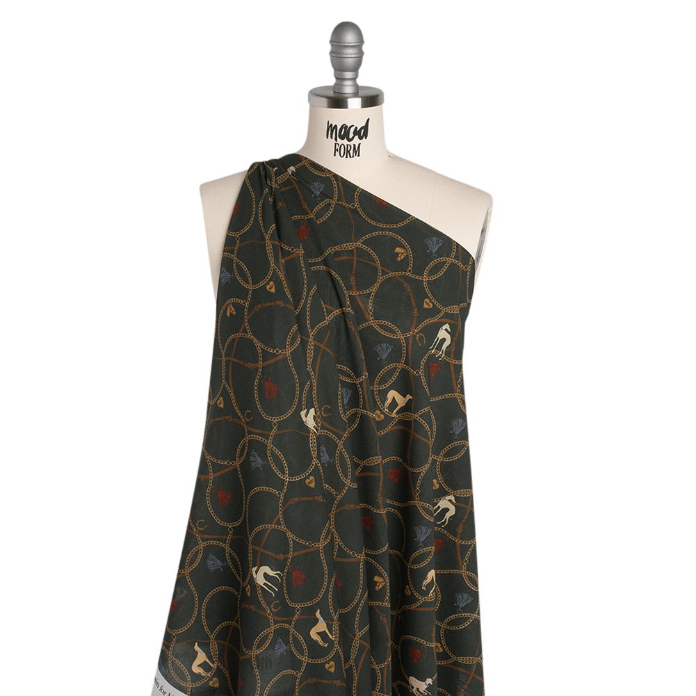 Cotton Voile - Charcoal and Brown Chains and Reins - Mood Exclusive Charm Bracelet Print