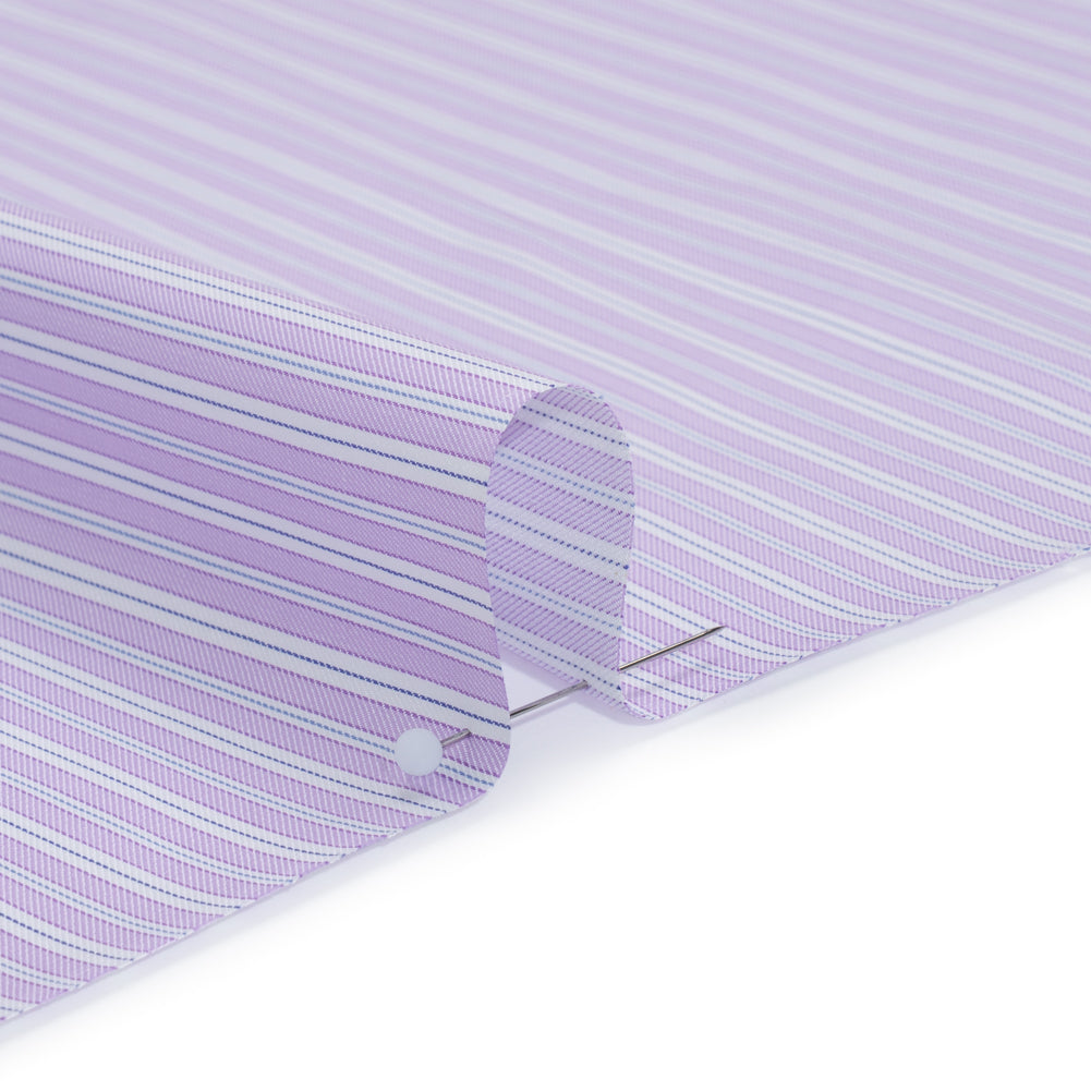 Cotton Twill Shirting Made in Italy - Lavender, White and Navy Stripes - Deadstock