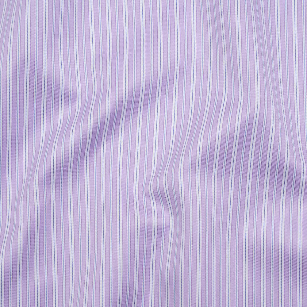 Cotton Twill Shirting Made in Italy - Lavender, White and Navy Stripes - Deadstock