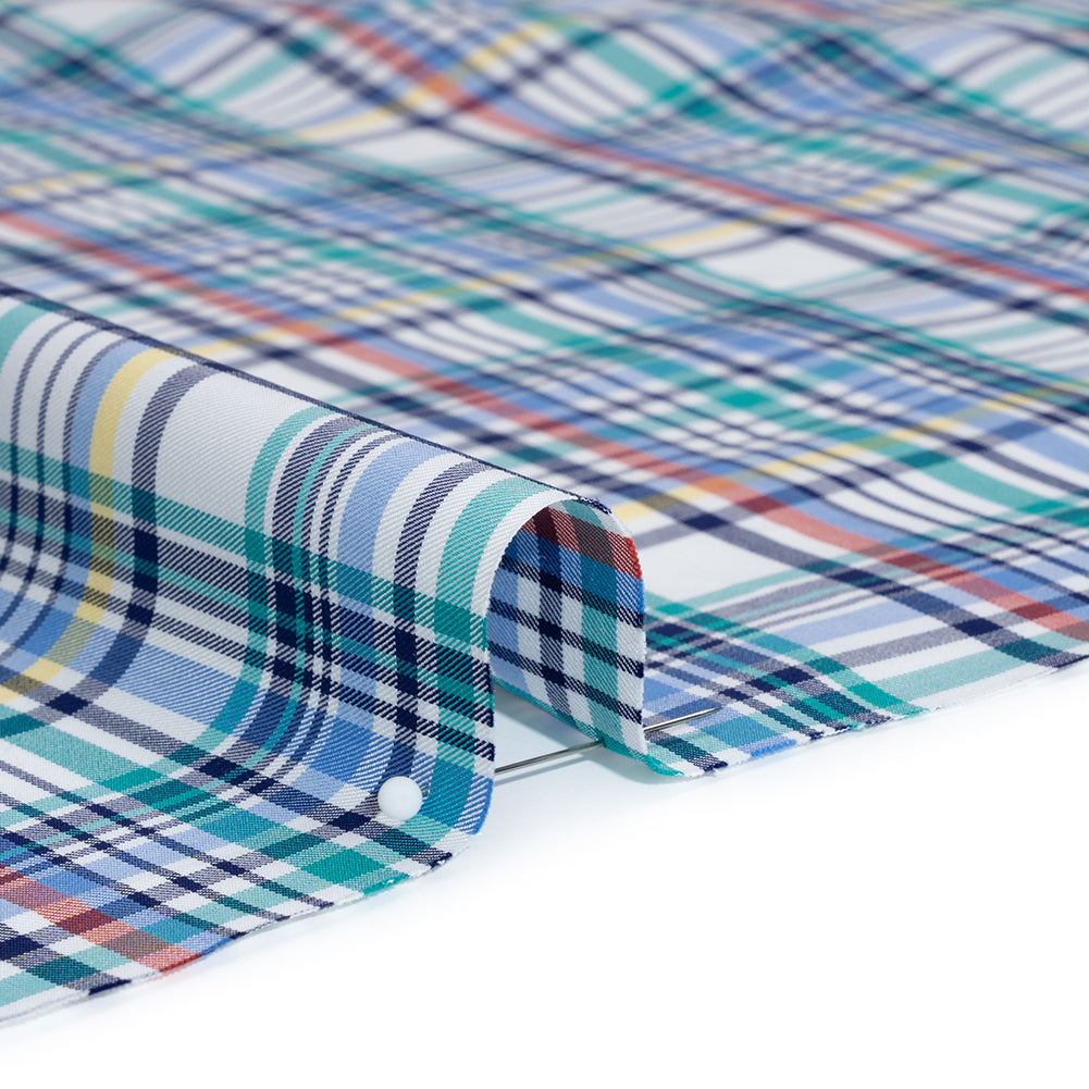 Cotton Twill Shirting - Navy, White and Multicolor Plaid - Deadstock