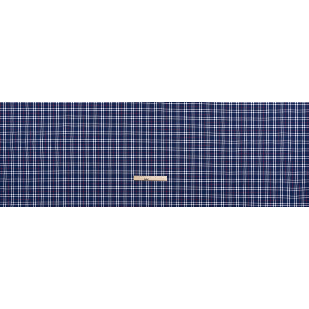Cotton Shirting - Blue, White and Red Plaid - Deadstock