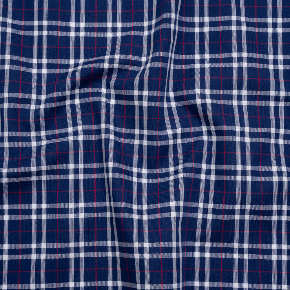 Cotton Shirting - Blue, White and Red Plaid - Deadstock