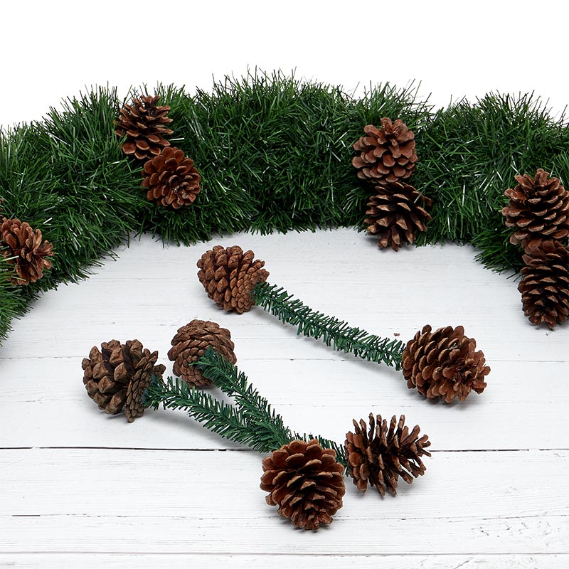 6" Tinsel Tie with Pinecone Ornaments - 12 Pack X -