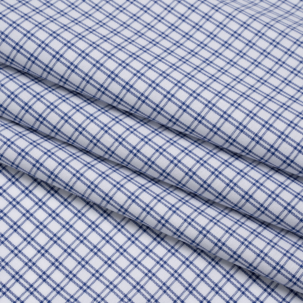 Cotton Oxford Shirting - Bright Blue and White Checks - Deadstock