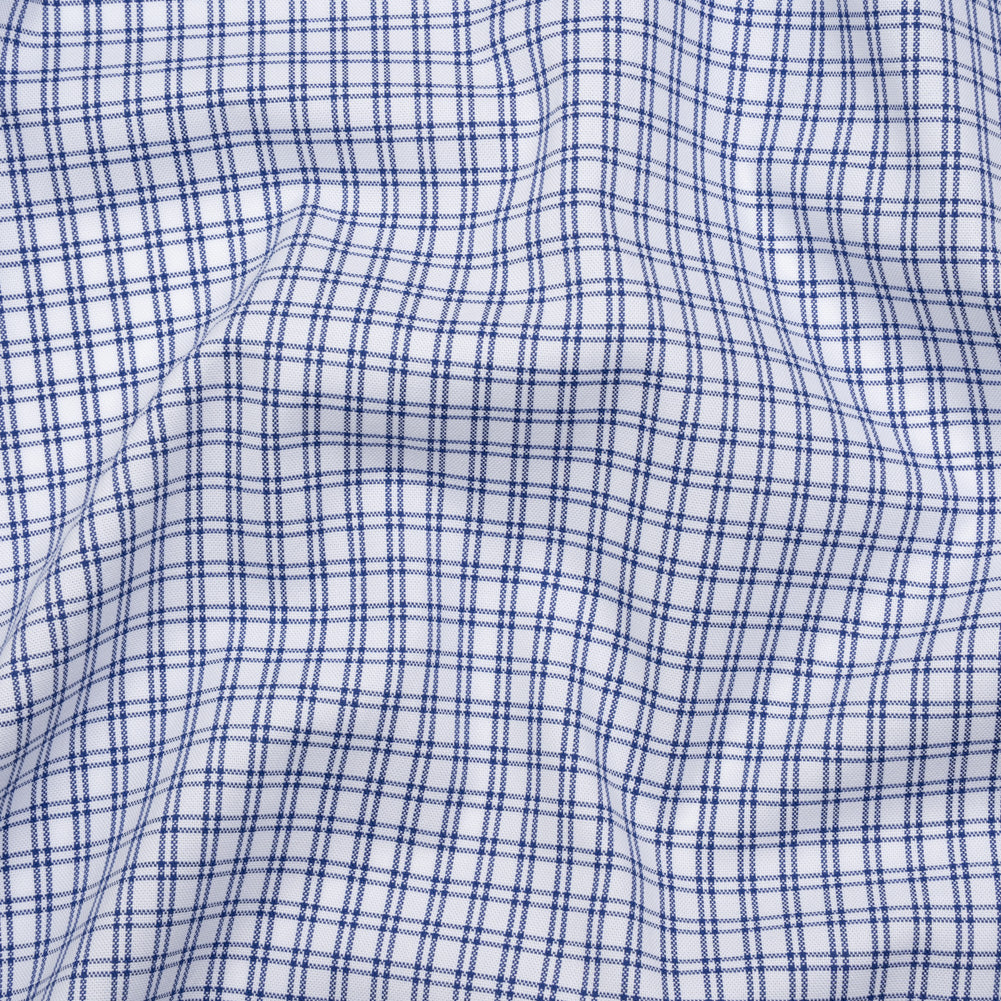 Cotton Oxford Shirting - Bright Blue and White Checks - Deadstock