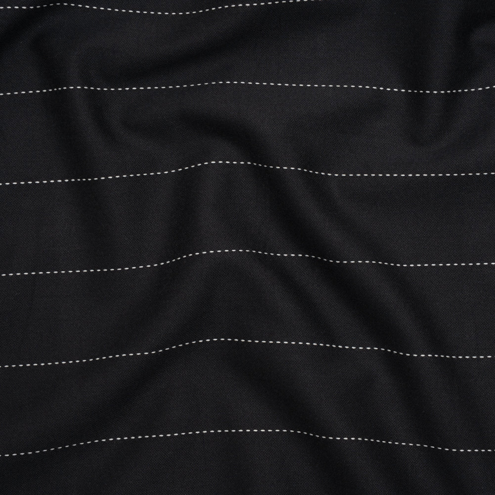 Stretch Cotton and Polyester Suiting - Black and White Stitched Stripes - Deadstock