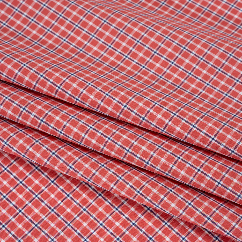 Cotton Shirting - Red, Navy and White Check Plaid - Deadstock