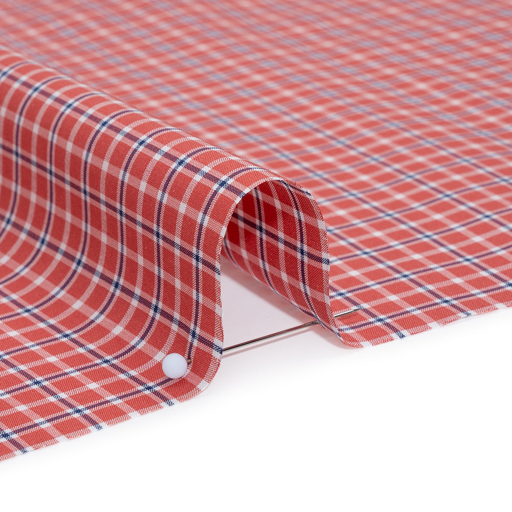 Cotton Shirting - Red, Navy and White Check Plaid - Deadstock