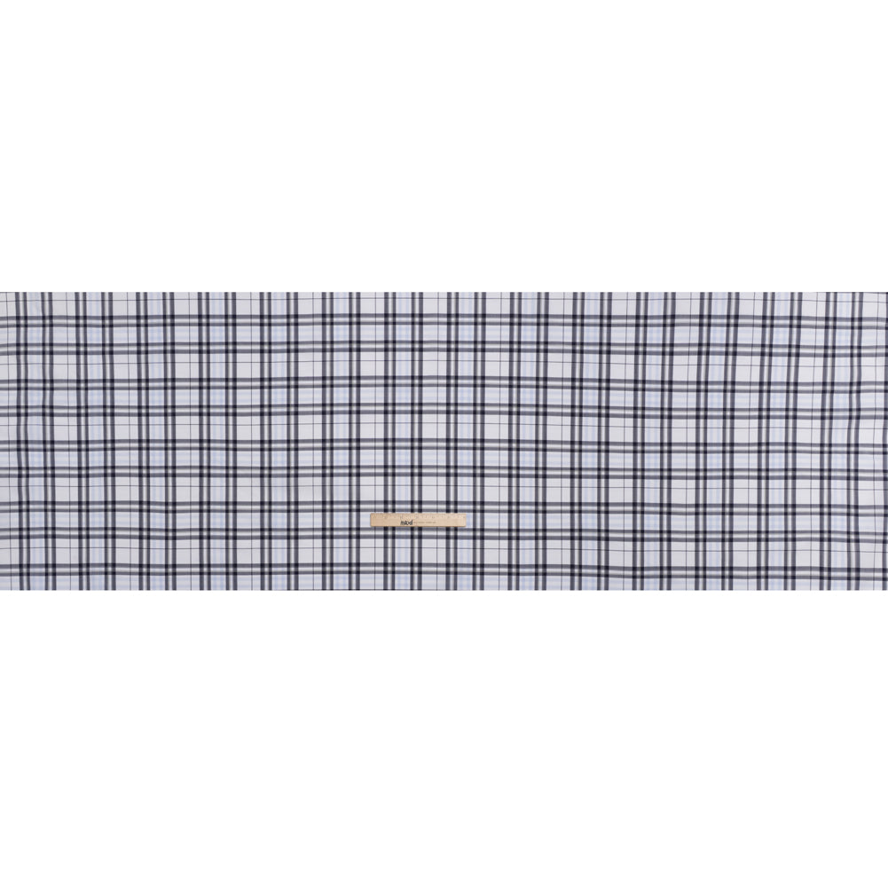 Cotton Shirting - Midnight Navy, Greige and White Plaid - Deadstock