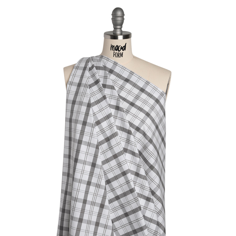 Cotton Oxford Shirting - Gray and White Check Plaid - Deadstock