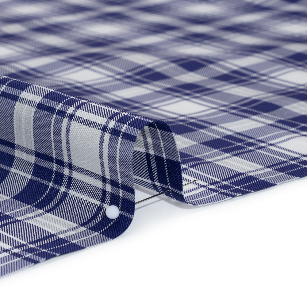 Cotton Twill Shirting - Cobalt Blue and White Plaid - Deadstock