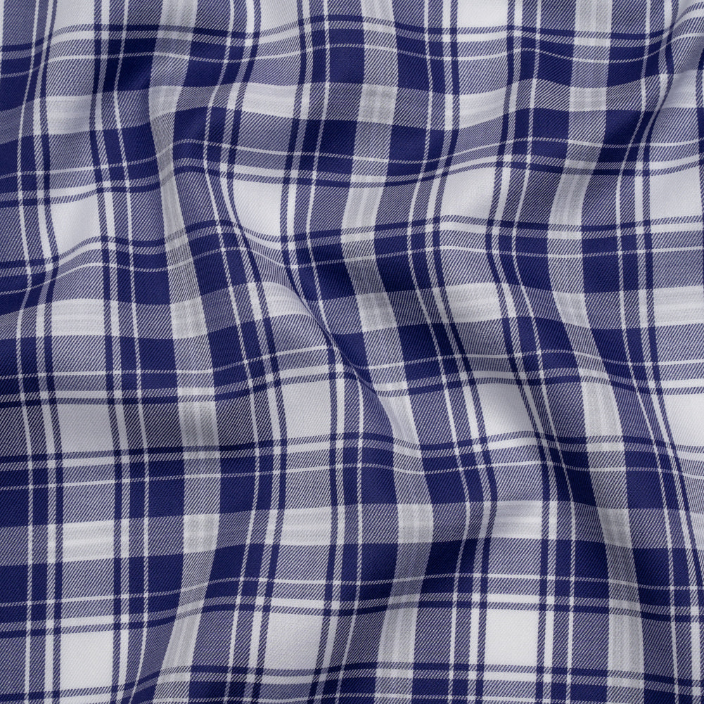 Cotton Twill Shirting - Cobalt Blue and White Plaid - Deadstock