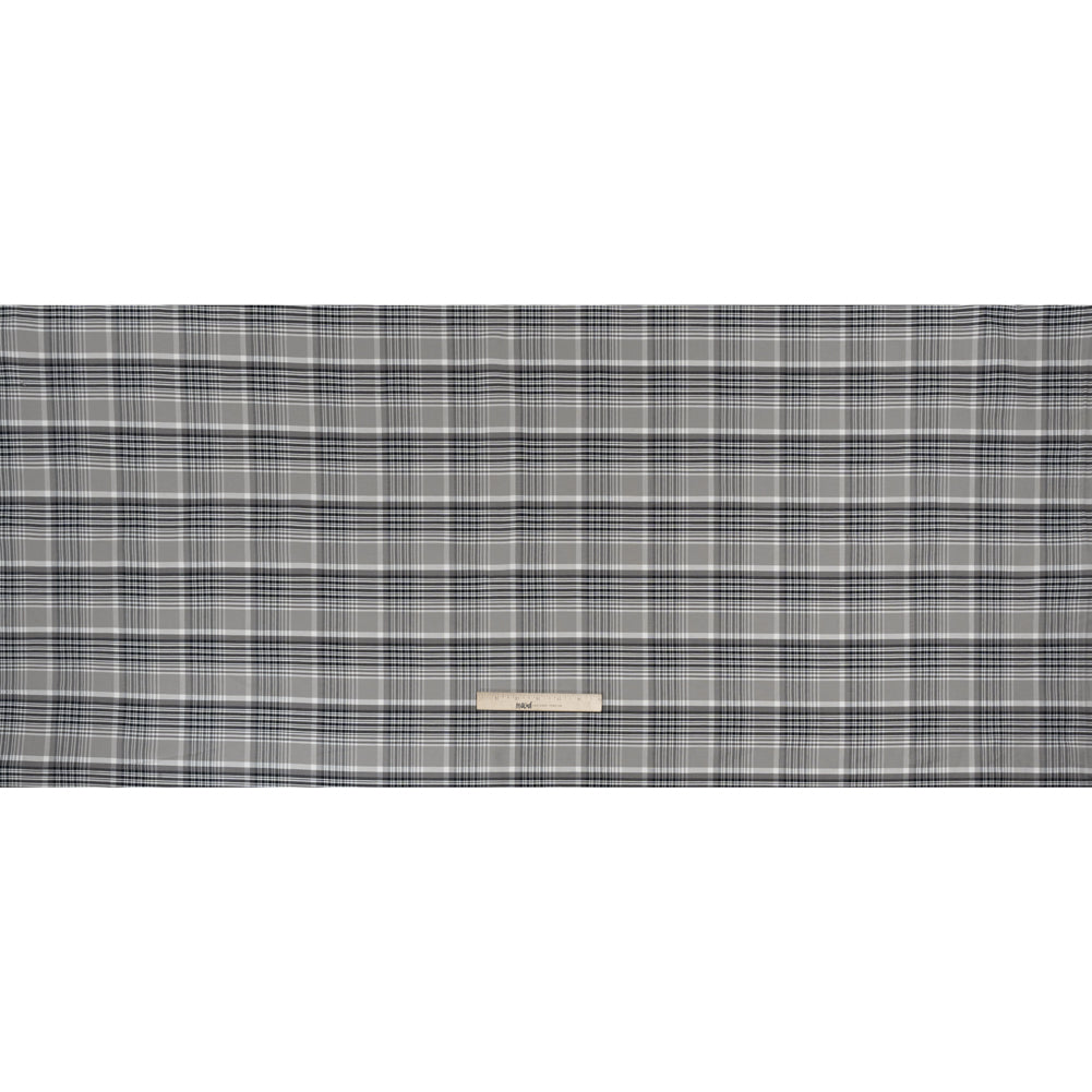 Cotton Oxford Shirting - Black, Gray and White Plaid - Deadstock