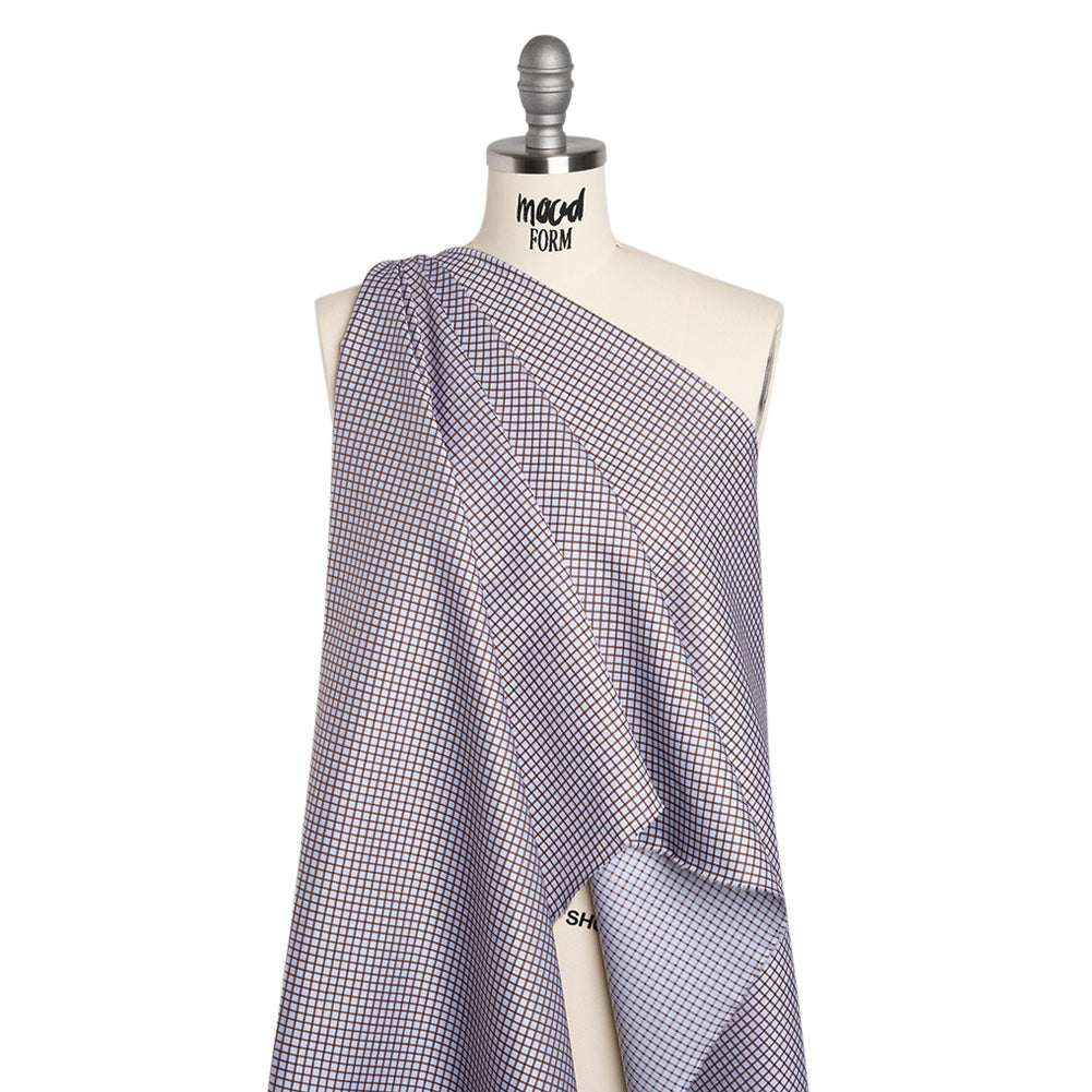Cotton Herringbone Twill Shirting - Brown and Pale Blue Checks - Deadstock