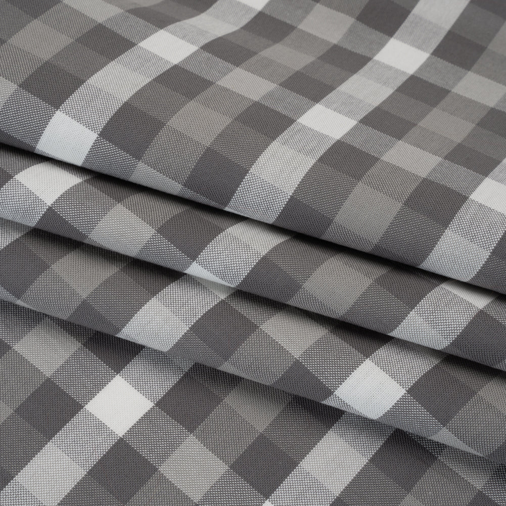 Cotton Oxford Shirting - Gray and White Checks - Deadstock