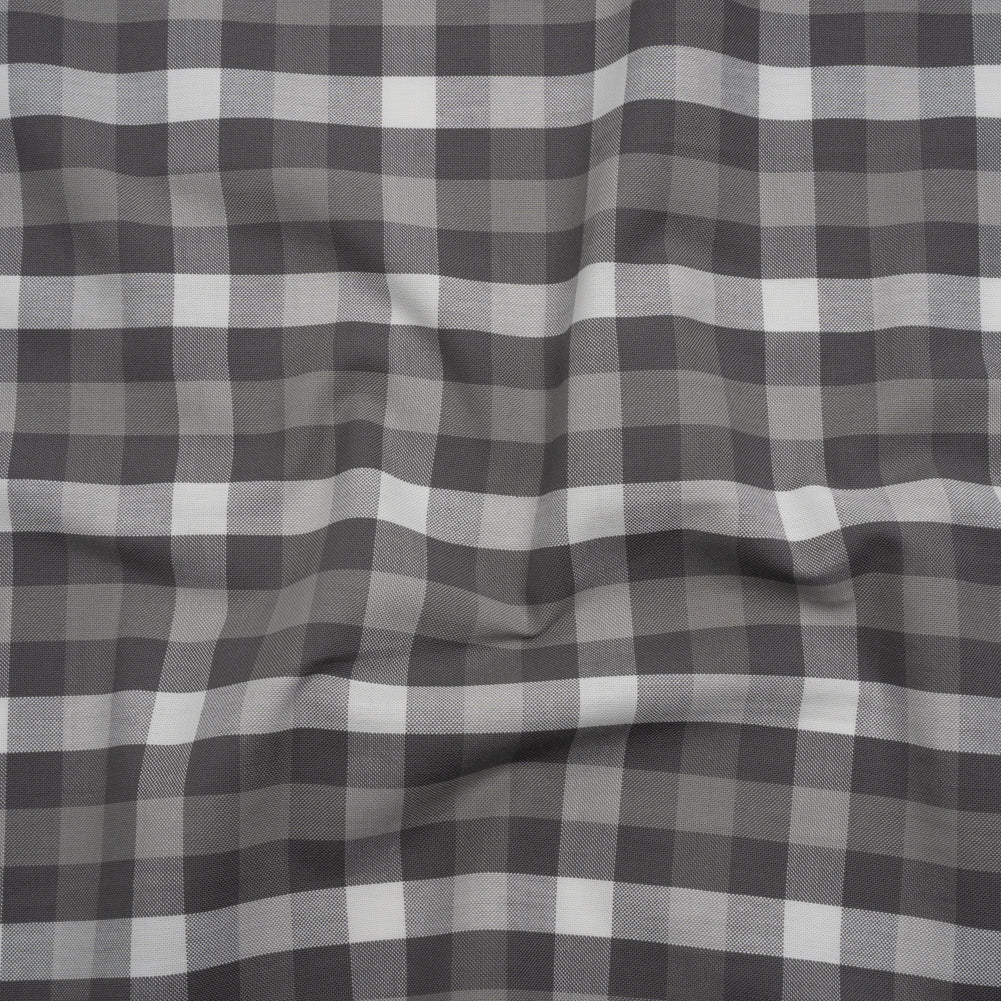 Cotton Oxford Shirting - Gray and White Checks - Deadstock