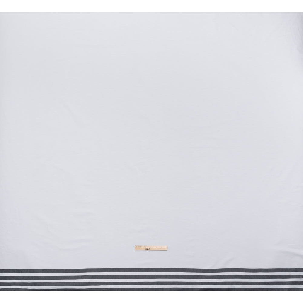 Cotton Oxford Shirting Panel - White and Midnight Navy Stripe Border - Deadstock