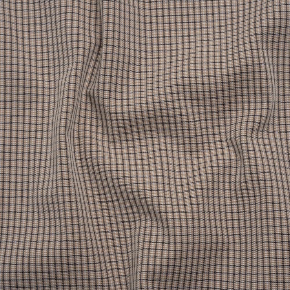 Cotton Twill - Beige, Black and White Striped Checks - Deadstock