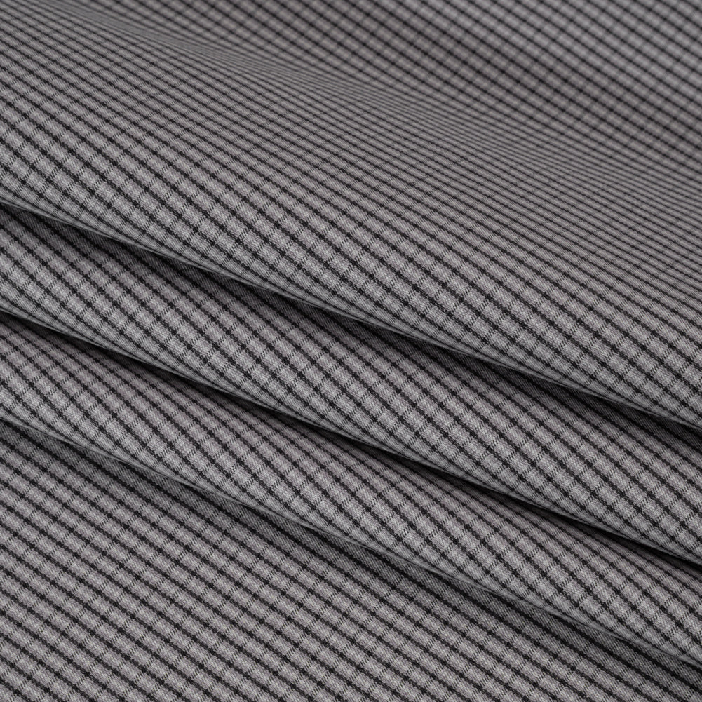 Cotton Twill - Gray, Black and White Striped Checks - Deadstock