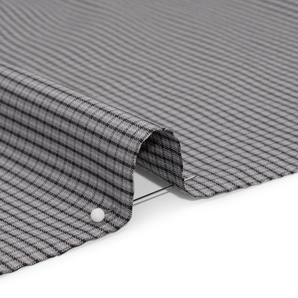 Cotton Twill - Gray, Black and White Striped Checks - Deadstock