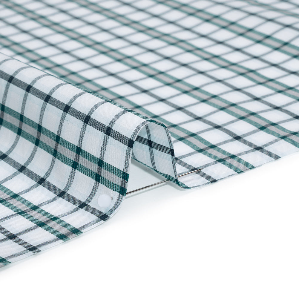 Cotton Shirting - Green, Black and White Plaid - Deadstock