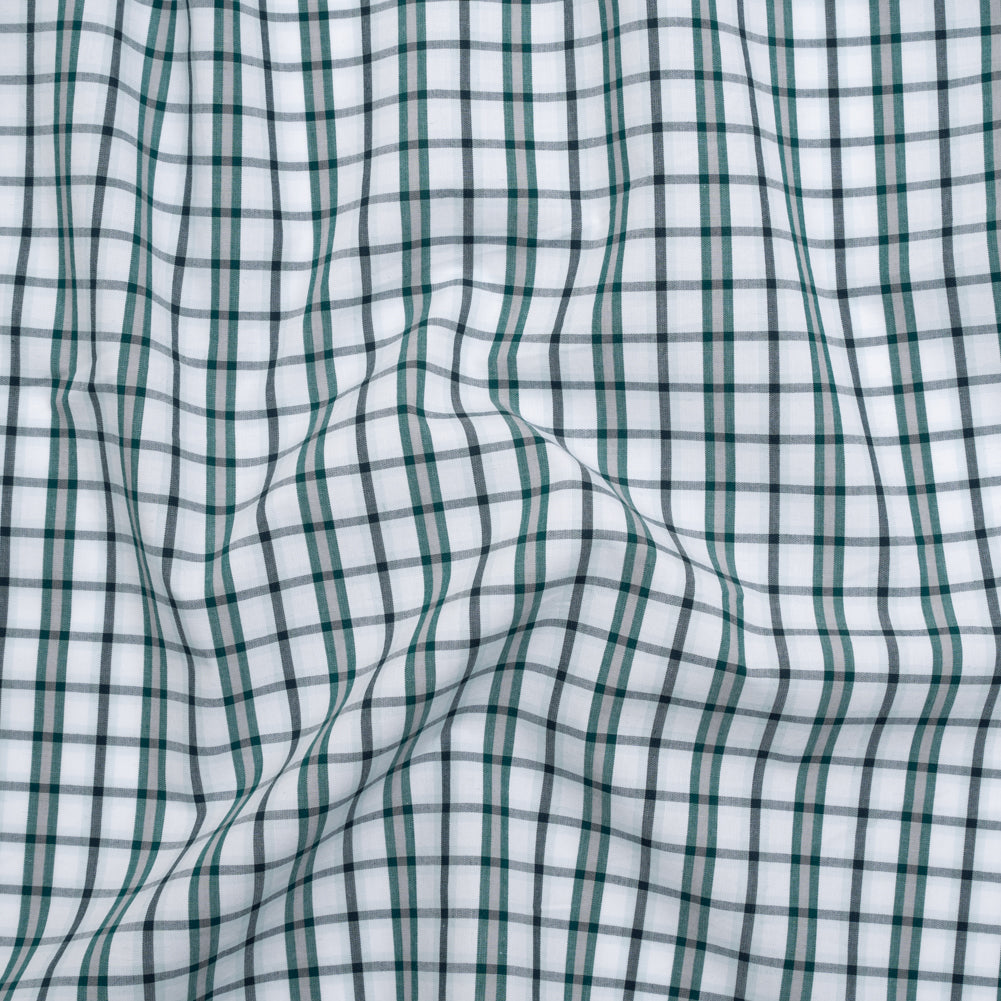 Cotton Shirting - Green, Black and White Plaid - Deadstock