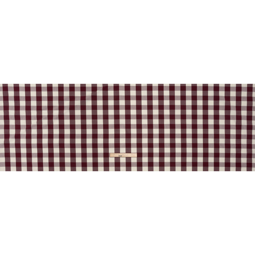 Cotton Shirting - Burgundy and Cream Buffalo Check - Deadstock