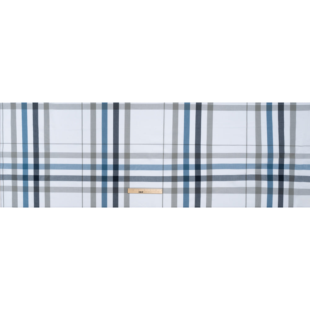 Cotton Shirting - Navy, Blue and Gray Big Plaid - Deadstock