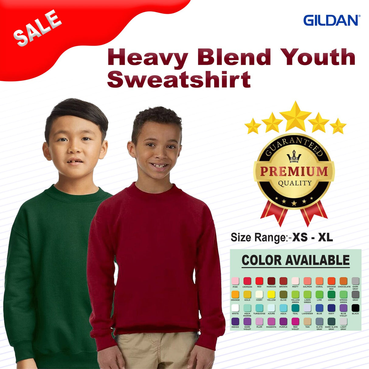 Gildan® Heavy Blend Crewneck Youth Long Sleeve Sweatshirt