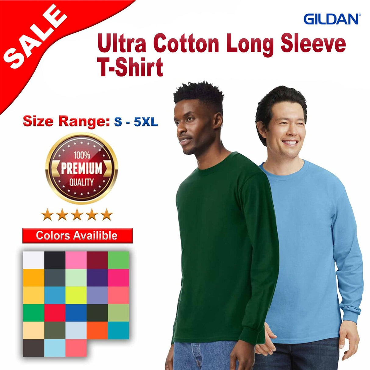 Gildan® Ultra Cotton Long Sleeve Crewneck Comfortable & Durable T-Shirt