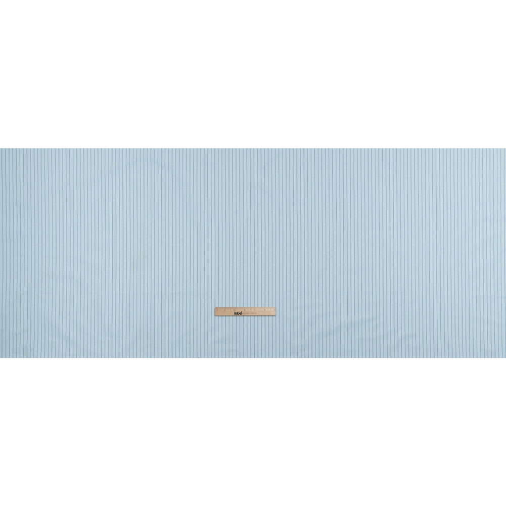 Cotton Dobby Shirting - Aqua Blue and Navy Stripes and Pluses - Deadstock