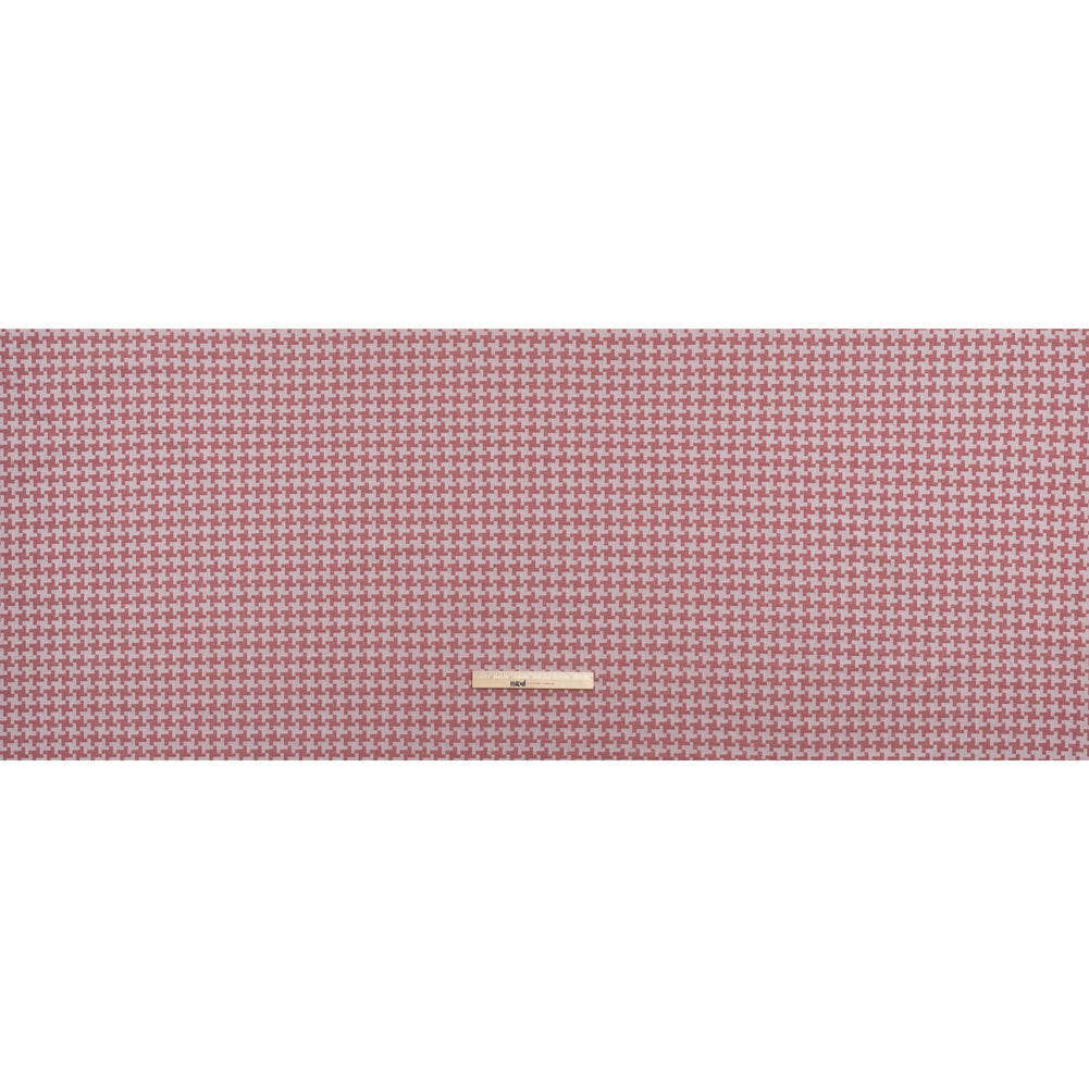 Cotton Twill Shirting - Red and White Geometric Houndstooth - Deadstock